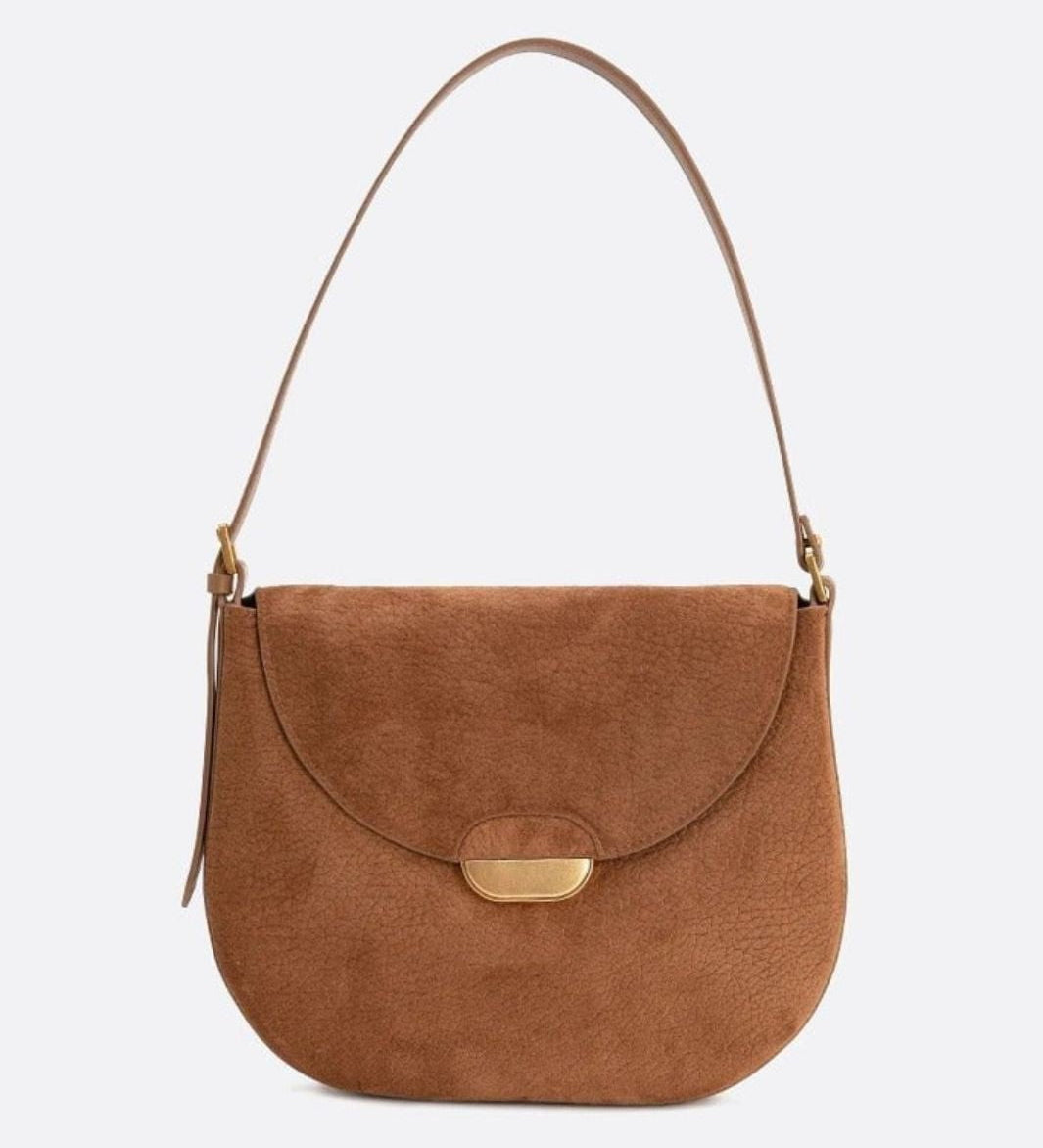 Lise | Chic Brown Suede Effect Shoulder Bag – Elegant Hobo Style with Gold Hardware - in Camel | Arvea Bags