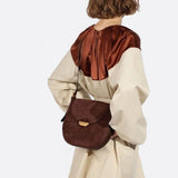 Lise | Chic Brown Suede Effect Shoulder Bag – Elegant Hobo Style with Gold Hardware - in Classic Brown | Arvea Bags