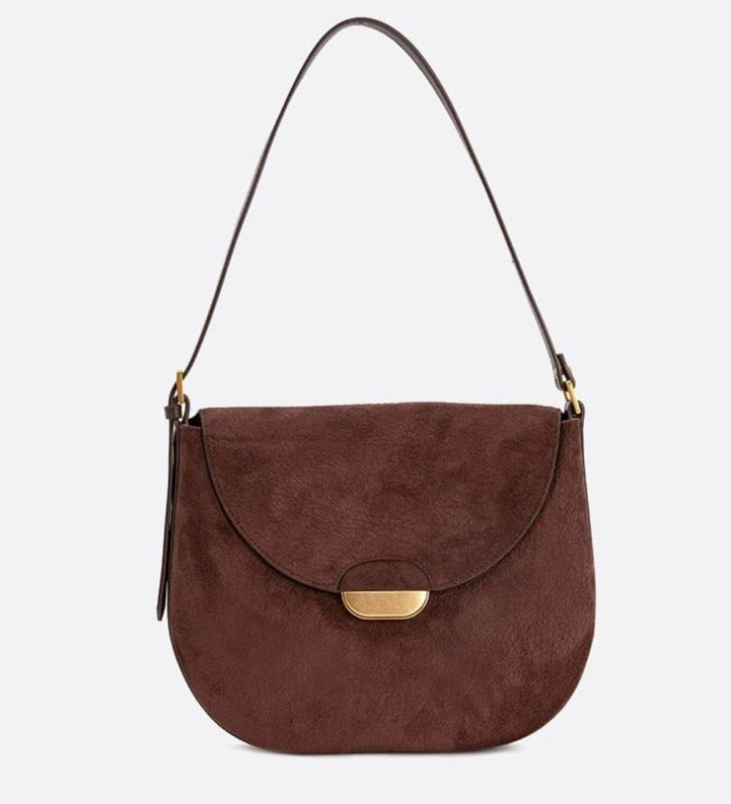 Lise | Chic Brown Suede Effect Shoulder Bag – Elegant Hobo Style with Gold Hardware - in Classic Brown | Arvea Bags