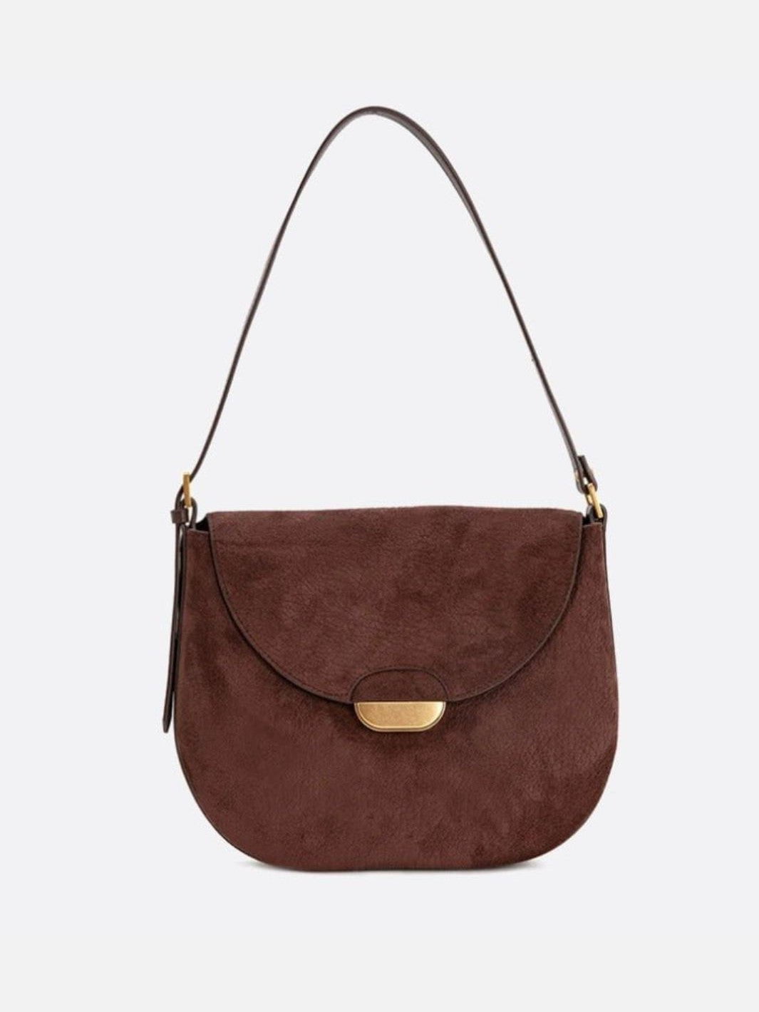 Lise | Chic Brown Suede Effect Shoulder Bag – Elegant Hobo Style with Gold Hardware - in Classic Brown | Arvea Bags