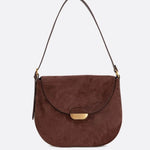 Lise | Chic Brown Suede Effect Shoulder Bag – Elegant Hobo Style with Gold Hardware - in Classic Brown | Arvea Bags