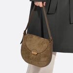 Lise | Chic Brown Suede Effect Shoulder Bag – Elegant Hobo Style with Gold Hardware - in Green | Arvea Bags