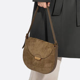 Lise | Chic Brown Suede Effect Shoulder Bag – Elegant Hobo Style with Gold Hardware - in Green | Arvea Bags