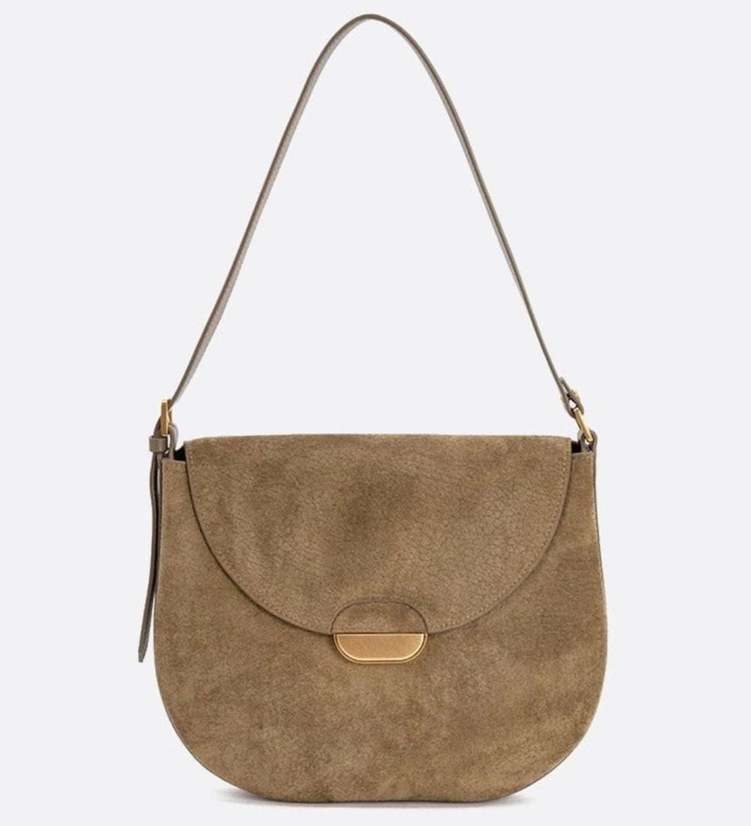 Lise | Chic Brown Suede Effect Shoulder Bag – Elegant Hobo Style with Gold Hardware - in Green | Arvea Bags
