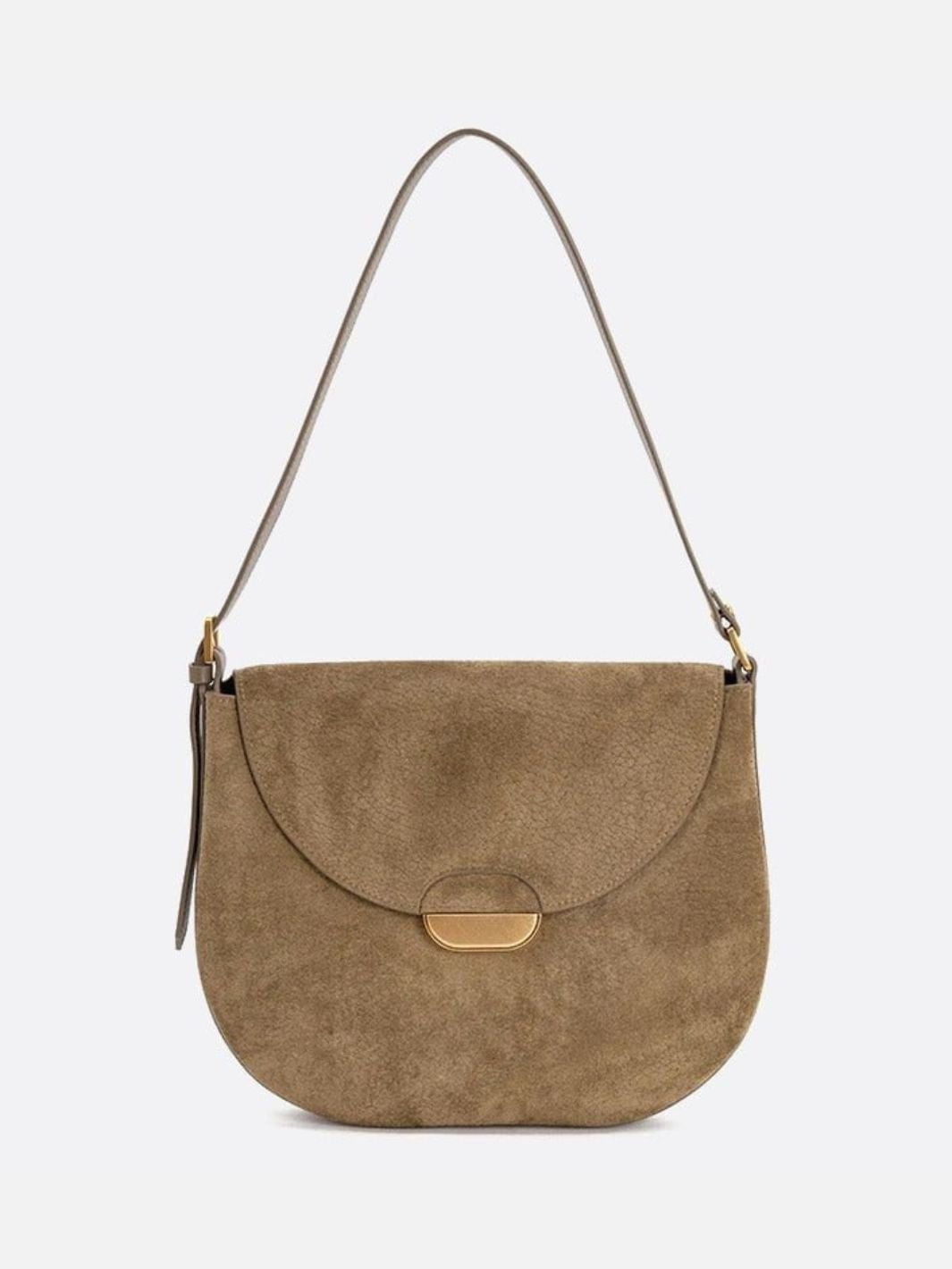 Lise | Chic Brown Suede Effect Shoulder Bag – Elegant Hobo Style with Gold Hardware - in Green | Arvea Bags