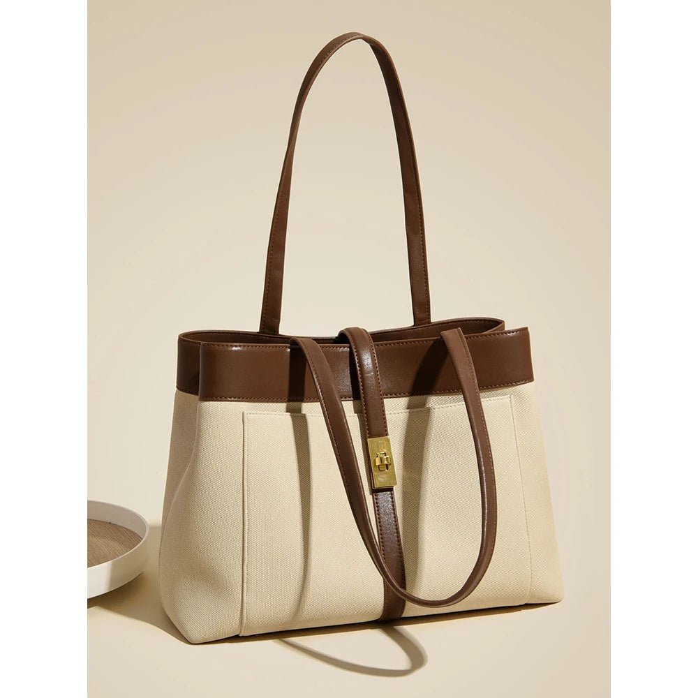 Livia | Elegant Black Leather Tote Bag for Women – Large Shoulder Bag with Gold Lock - in Black | Arvea Bags