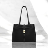 Livia | Elegant Black Leather Tote Bag for Women – Large Shoulder Bag with Gold Lock - in Black | Arvea Bags
