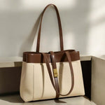 Livia | Elegant Black Leather Tote Bag for Women – Large Shoulder Bag with Gold Lock - in Off - White | Arvea Bags