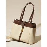 Livia | Elegant Black Leather Tote Bag for Women – Large Shoulder Bag with Gold Lock - in Off - White | Arvea Bags