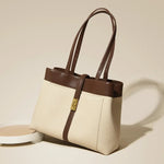 Livia | Elegant Black Leather Tote Bag for Women – Large Shoulder Bag with Gold Lock - in Off - White | Arvea Bags