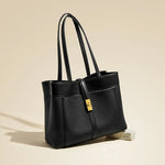 Livia | Elegant Black Leather Tote Bag for Women – Large Shoulder Bag with Gold Lock - in Off - White | Arvea Bags