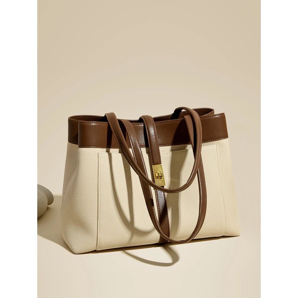 Livia | Elegant Black Leather Tote Bag for Women – Large Shoulder Bag with Gold Lock - in Off - White | Arvea Bags