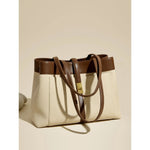Livia | Elegant Black Leather Tote Bag for Women – Large Shoulder Bag with Gold Lock - in Off - White | Arvea Bags