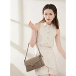 Lois Flap Shoulder Bag with Buckle - Elegant & Versatile - in Grey | Arvea Bags