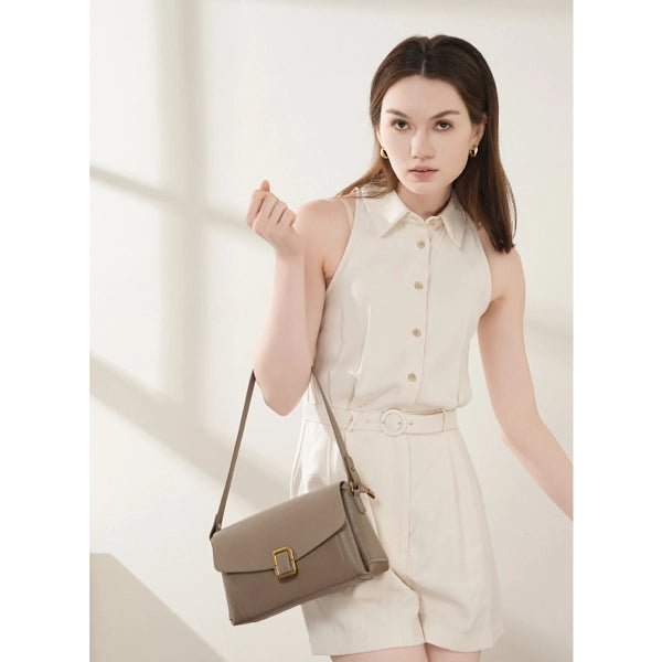 Lois Flap Shoulder Bag with Buckle - Elegant & Versatile - in Grey | Arvea Bags