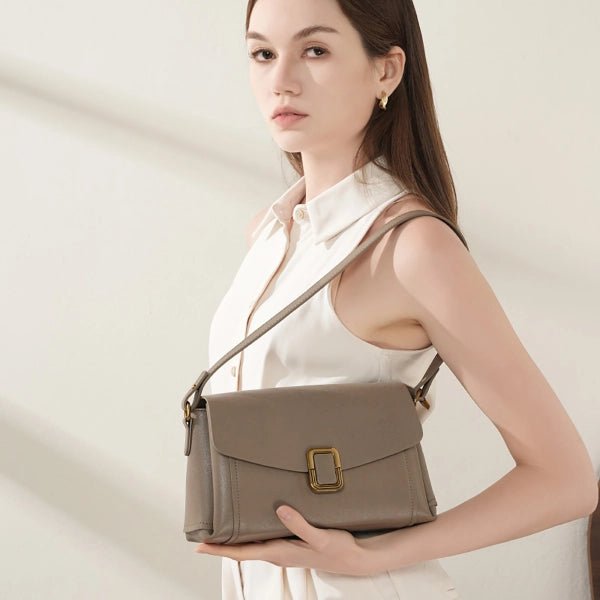 Lois Flap Shoulder Bag with Buckle - Elegant & Versatile - in Grey | Arvea Bags