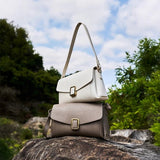 Lois Flap Shoulder Bag with Buckle - Elegant & Versatile - in Off White | Arvea Bags