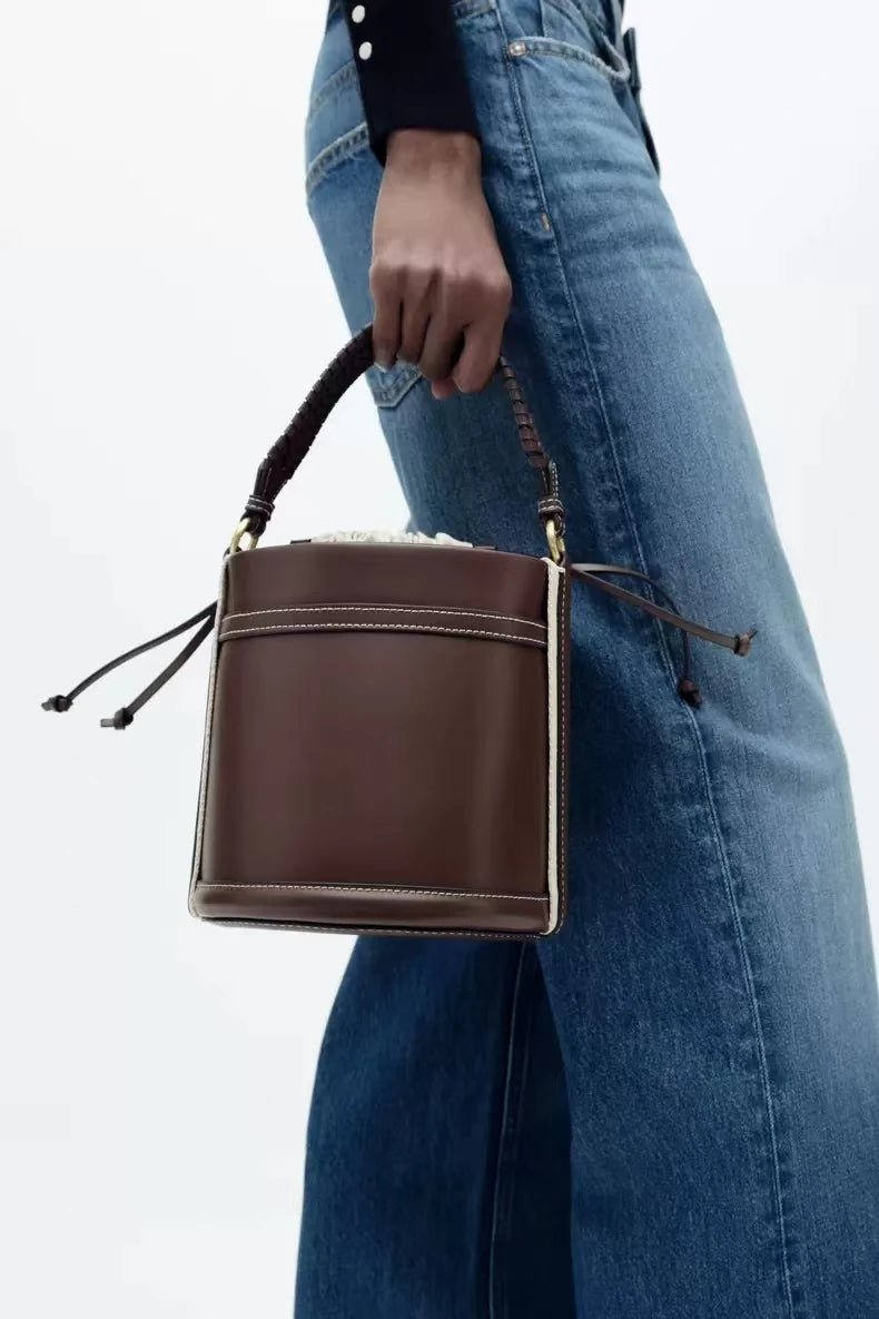 Lou | Brown Vegan Leather Bucket Bag with Drawstring Closure - in Deep Brown | Arvea Bags