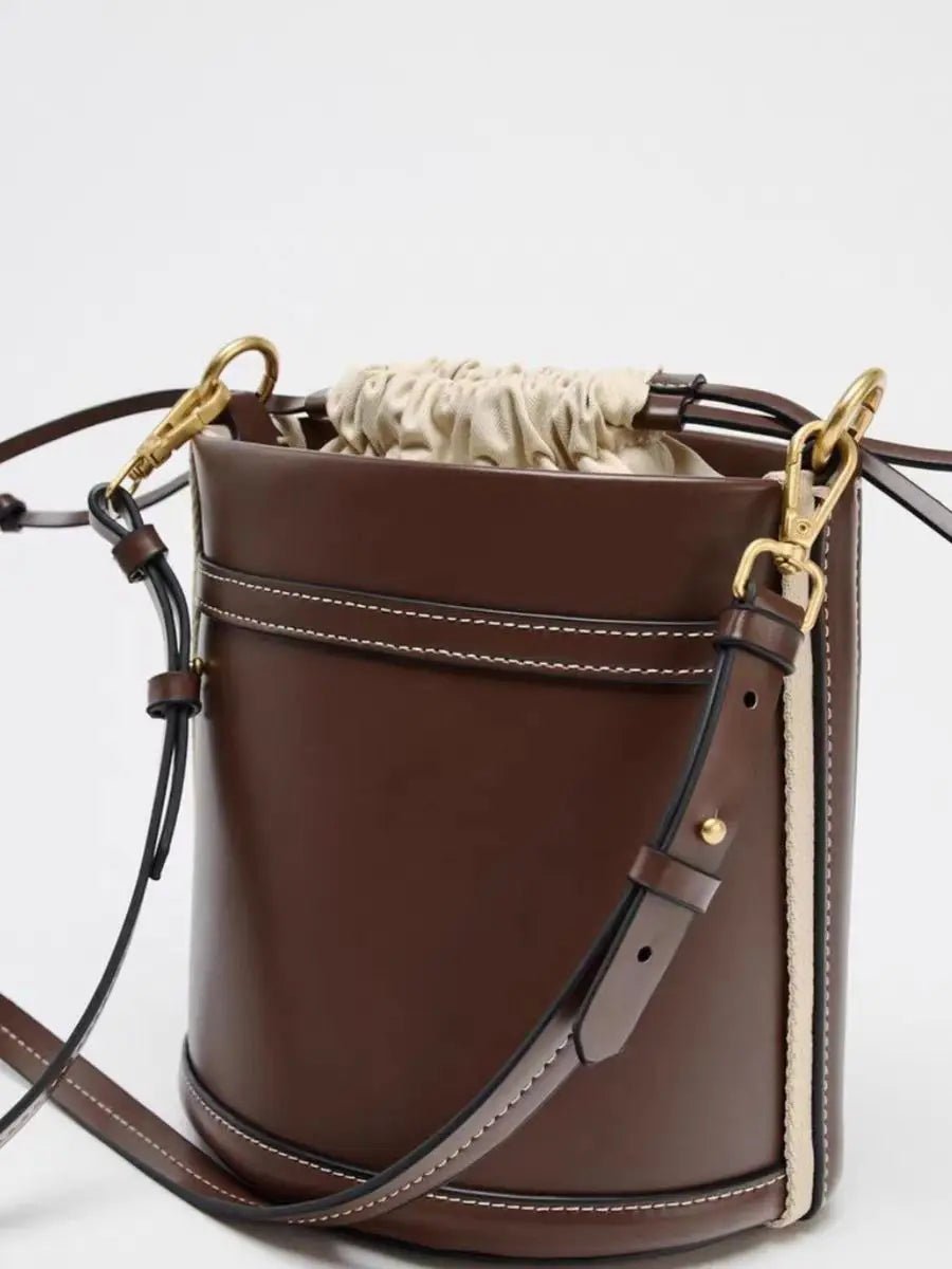 Lou | Brown Vegan Leather Bucket Bag with Drawstring Closure - in Deep Brown | Arvea Bags
