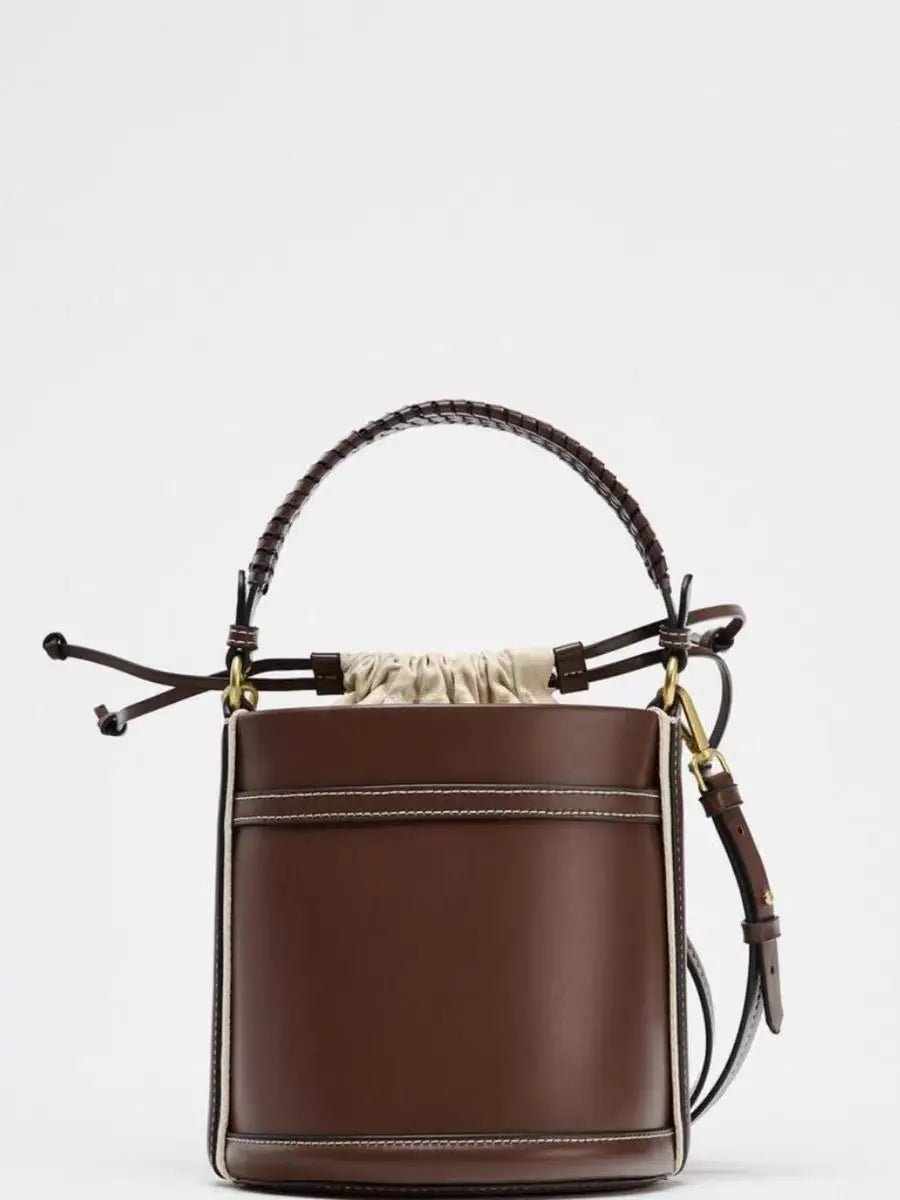Lou | Brown Vegan Leather Bucket Bag with Drawstring Closure - in Deep Brown | Arvea Bags
