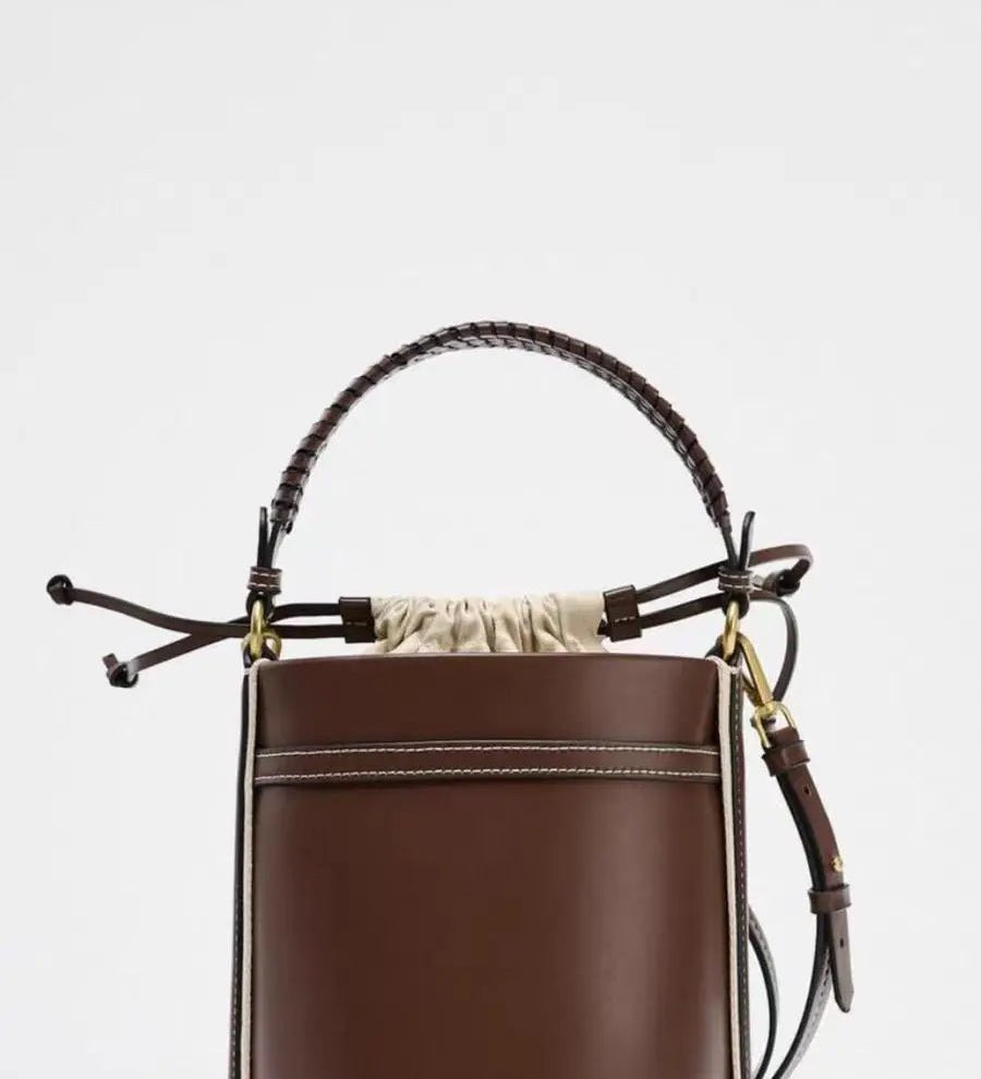 Lou | Brown Vegan Leather Bucket Bag with Drawstring Closure - in Deep Brown | Arvea Bags