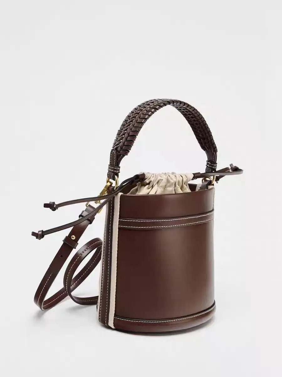 Lou | Brown Vegan Leather Bucket Bag with Drawstring Closure - in Deep Brown | Arvea Bags