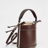 Lou | Brown Vegan Leather Bucket Bag with Drawstring Closure - in Deep Brown | Arvea Bags