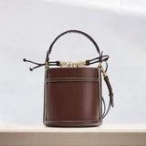 Lou | Brown Vegan Leather Bucket Bag with Drawstring Closure - in Deep Brown | Arvea Bags