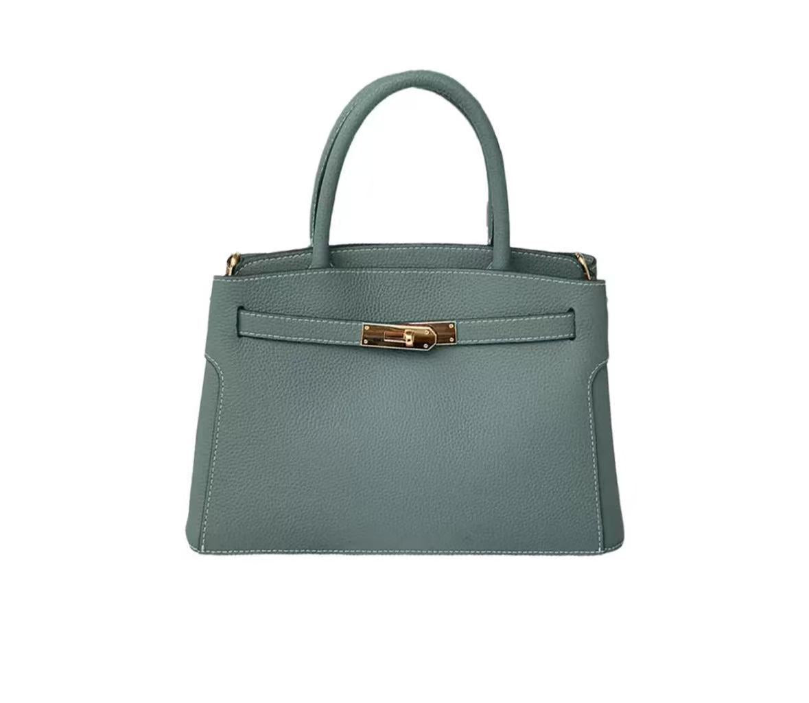 Lou Classic Leather Handbag – Timeless, Structured & Elegant - in Aqua Green | Arvea Bags