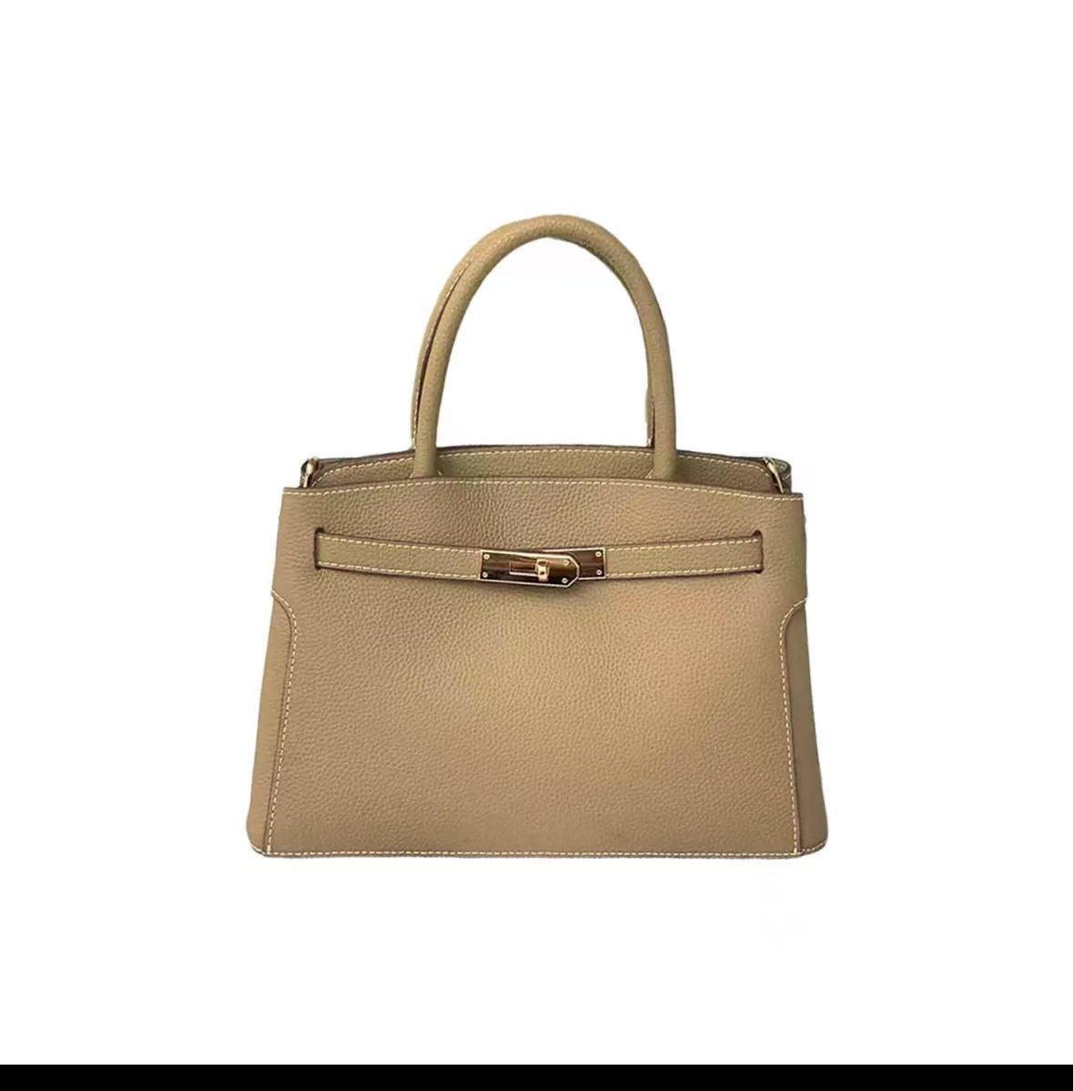 Lou Classic Leather Handbag – Timeless, Structured & Elegant - in Beige Gray | Arvea Bags