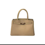 Lou Classic Leather Handbag – Timeless, Structured & Elegant - in Beige Gray | Arvea Bags