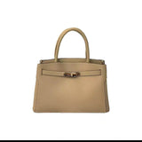 Lou Classic Leather Handbag – Timeless, Structured & Elegant - in Beige Gray | Arvea Bags