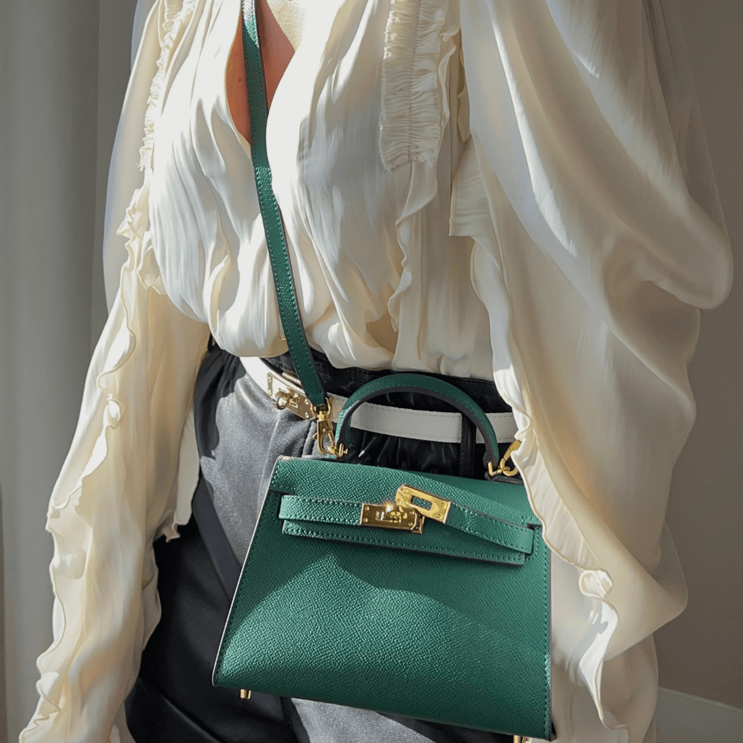 Lovellas Petite Top - Handle Leather Bag – Elegant Structured Satchel - in Green | Arvea Bags