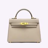 Lovellas Petite Top - Handle Leather Bag – Elegant Structured Satchel - in Sand | Arvea Bags
