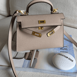 Lovellas Petite Top - Handle Leather Bag – Elegant Structured Satchel - in Sand | Arvea Bags