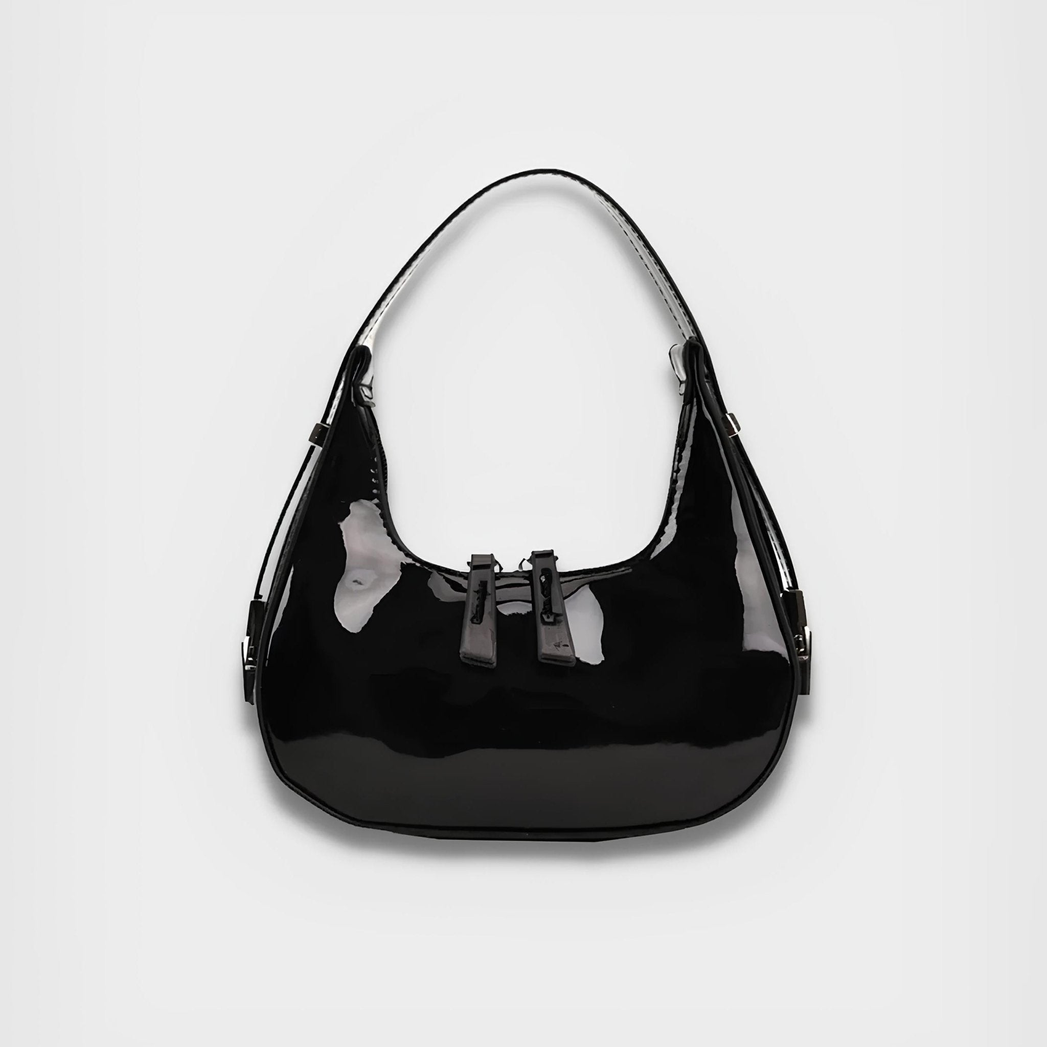 Lumi | Patent Leather Mini Hobo Bag – Glossy Finish & Curved Silhouette - in Black | Arvea Bags