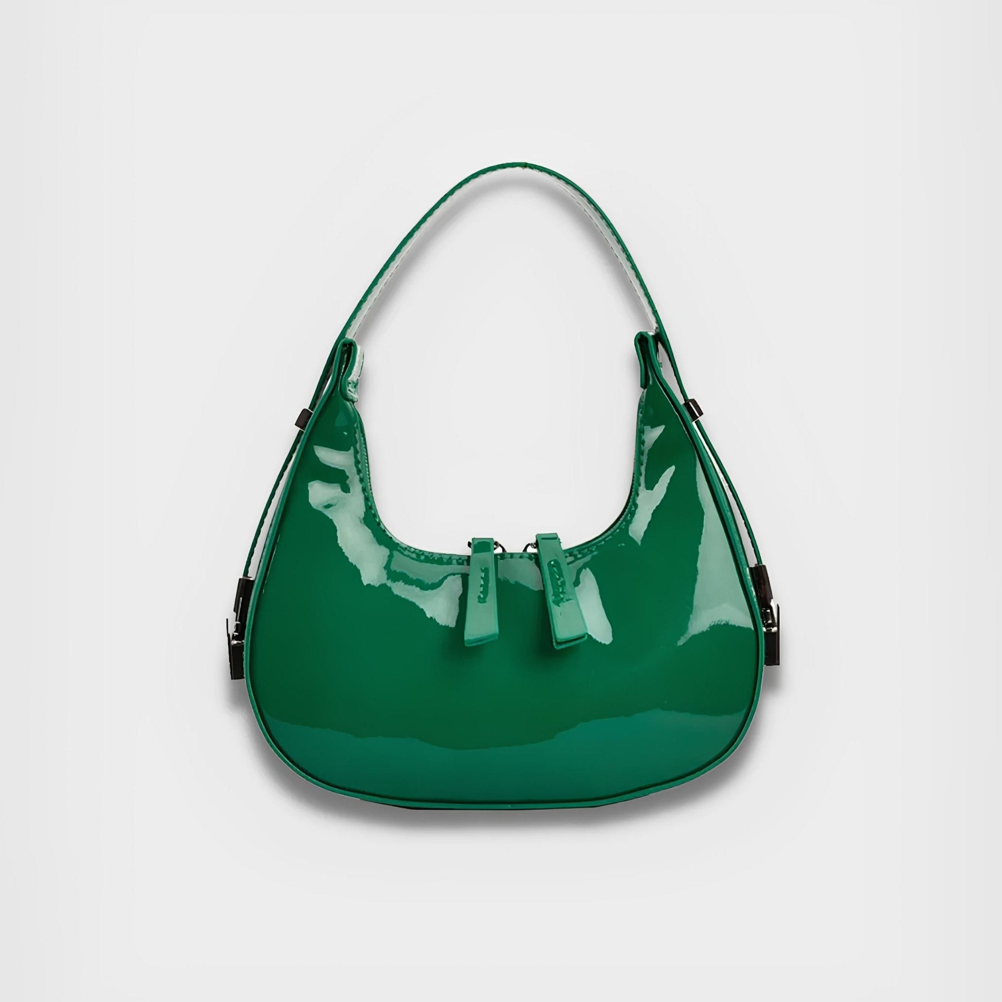 Lumi | Patent Leather Mini Hobo Bag – Glossy Finish & Curved Silhouette - in Green | Arvea Bags