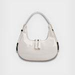 Lumi | Patent Leather Mini Hobo Bag – Glossy Finish & Curved Silhouette - in Light Beige | Arvea Bags