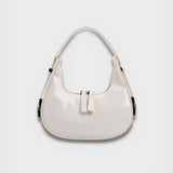 Lumi | Patent Leather Mini Hobo Bag – Glossy Finish & Curved Silhouette - in Light Beige | Arvea Bags