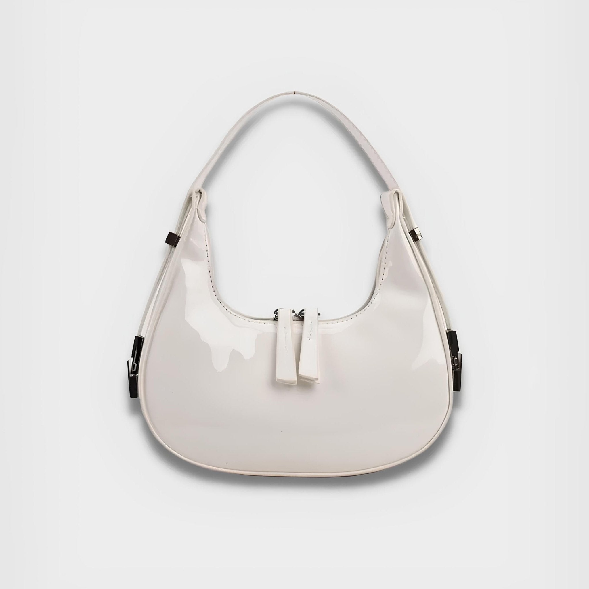Lumi | Patent Leather Mini Hobo Bag – Glossy Finish & Curved Silhouette - in Light Beige | Arvea Bags