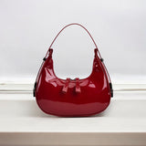 Lumi | Patent Leather Mini Hobo Bag – Glossy Finish & Curved Silhouette - in Red | Arvea Bags