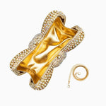 Lumière | Iridescent Crystal Bow Evening Clutch – Radiant Elegance - in Gold | Arvea Bags