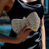 Lumière | Iridescent Crystal Bow Evening Clutch – Radiant Elegance - in Gold | Arvea Bags