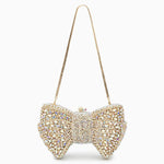 Lumière | Iridescent Crystal Bow Evening Clutch – Radiant Elegance - in Gold | Arvea Bags