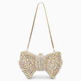 Lumière | Iridescent Crystal Bow Evening Clutch – Radiant Elegance - in Gold | Arvea Bags