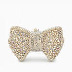 Lumière | Iridescent Crystal Bow Evening Clutch – Radiant Elegance - in Gold | Arvea Bags