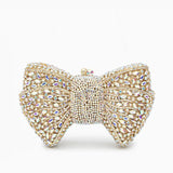 Lumière | Iridescent Crystal Bow Evening Clutch – Radiant Elegance - in Gold | Arvea Bags