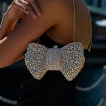 Lumière | Iridescent Crystal Bow Evening Clutch – Radiant Elegance - in Gold | Arvea Bags