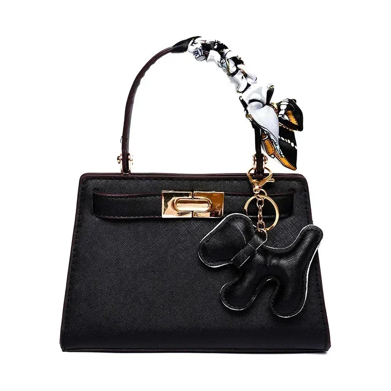 Luna | Black Mini Handbag with Scarf & Charm – Elegant & Playful - in Black | Arvea Bags