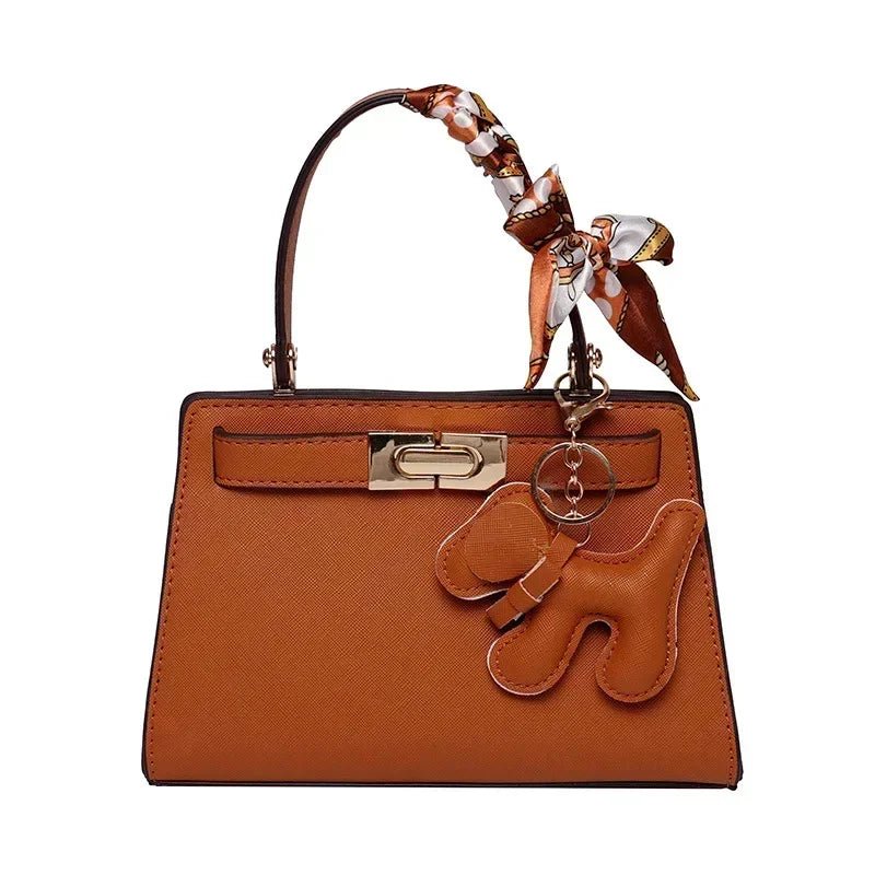 Luna | Black Mini Handbag with Scarf & Charm – Elegant & Playful - in Brown | Arvea Bags